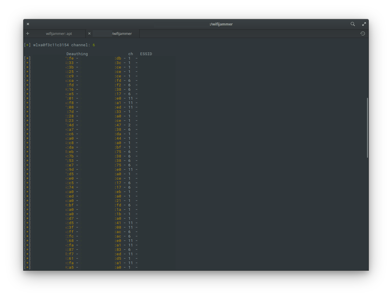 Quick list of De-Auth packets sent to devices - material slightly redacted.