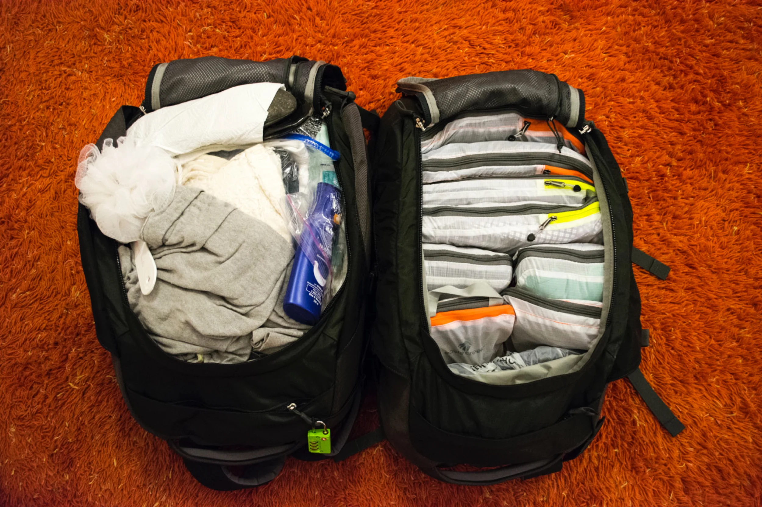 Our bags packed while in Florence. Guess which one belongs to Chris?