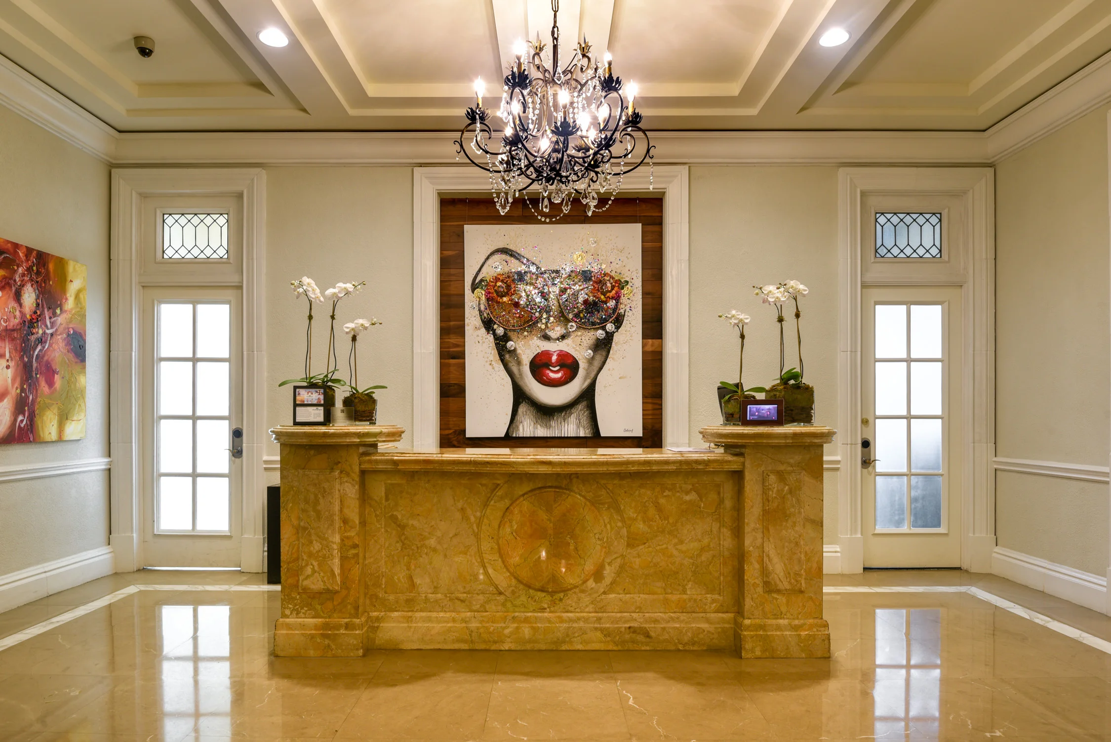 The lobby area of The Ritz-Carlton, San Juan with artwork by Quetzalcoatl