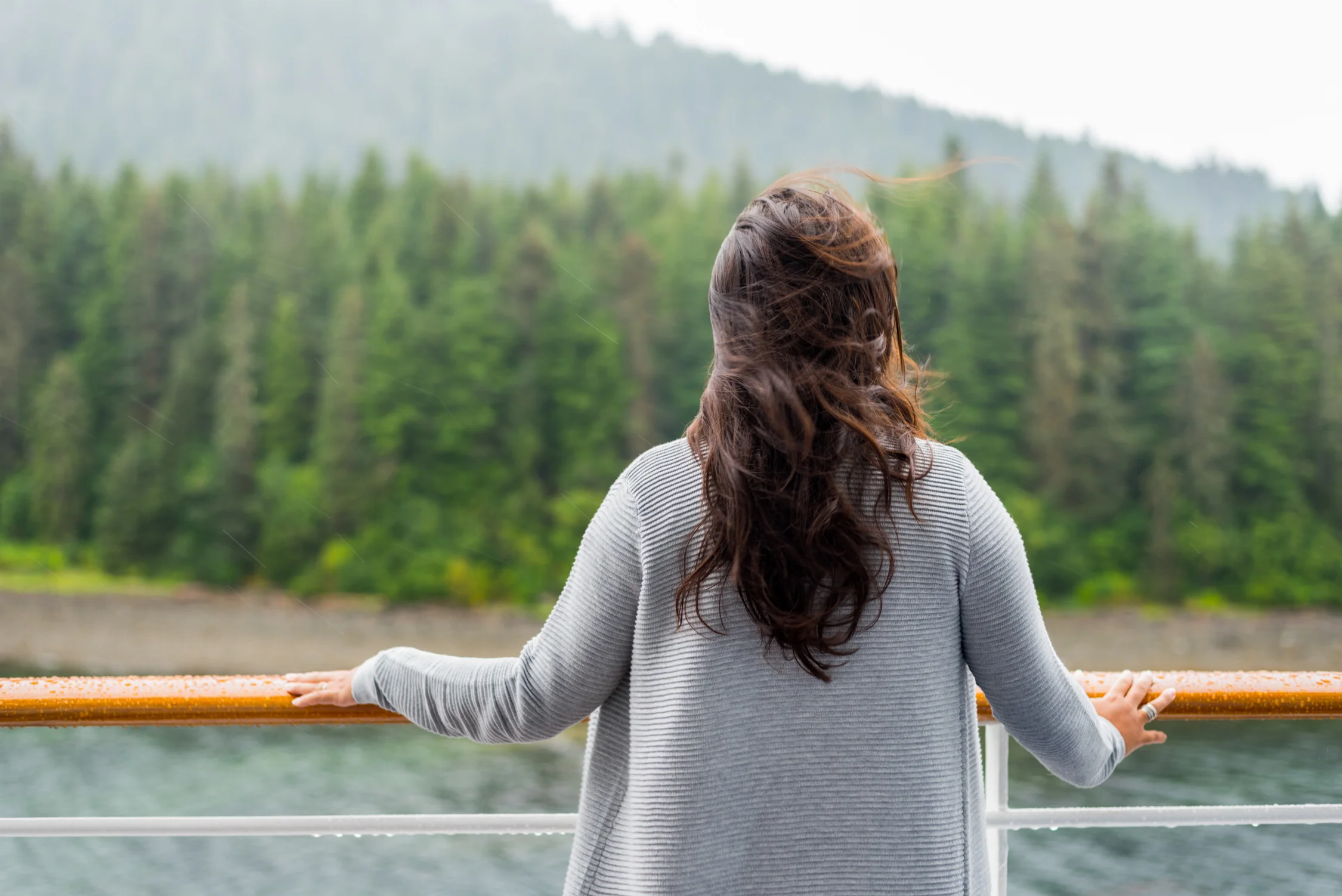 Looking over the balcony of our suite, aboard Crystal Serenity in Alaska