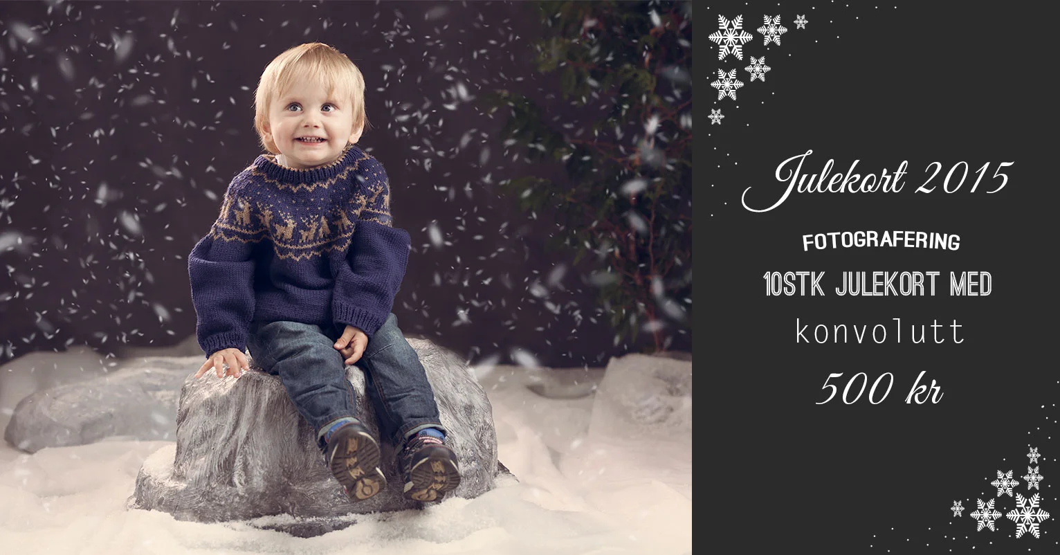 Julekortfotografering, inkl julekort med konvolutt