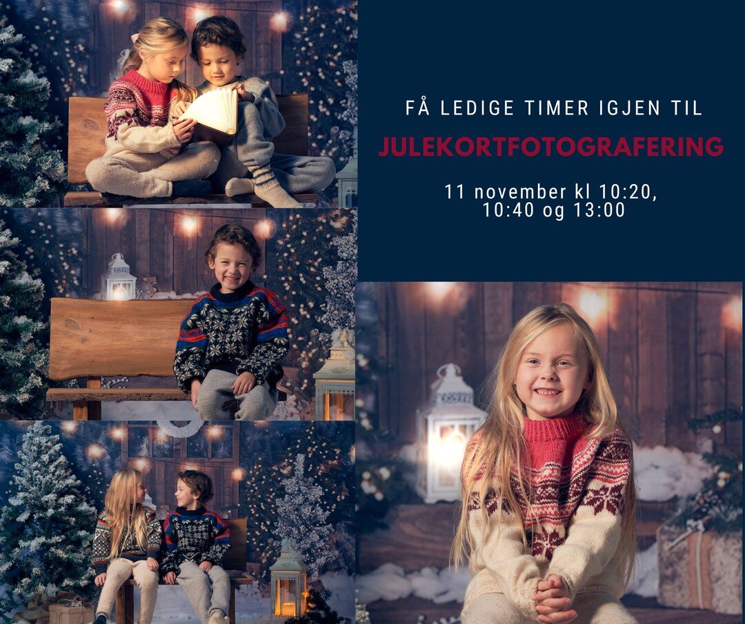 Kun tre timer igjen til julekortfotografering. Disse er fredag 11. november kl 10:20, 10:40 og 13:00

#julekort  #julekortfoto #julekortlaging #julekortstemning #julekortfotografering #julekort2022 #julefotografering #julefoto
