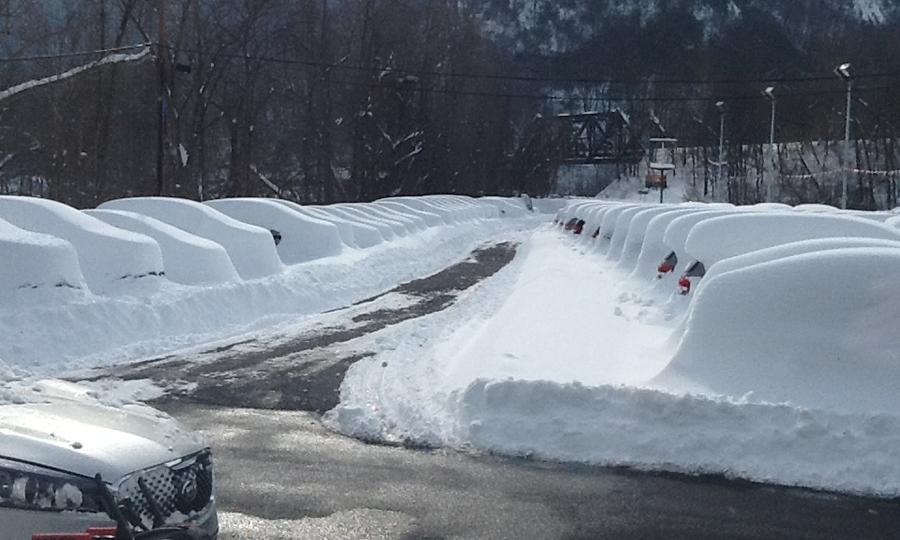 Timbrook Kia and Timbrook Buick/GMC in Cumberland, Md., received 28 inches of snow, according to the dealer. Photo credit: DINA WILSON. Originally featured in Automotive News
