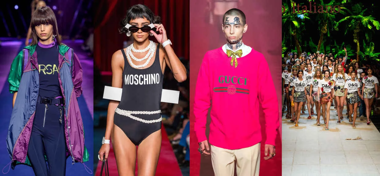 Looks from L-R: Versace, Moschino, Gucci and Dolce & Gabbana. Photos: Imaxtre