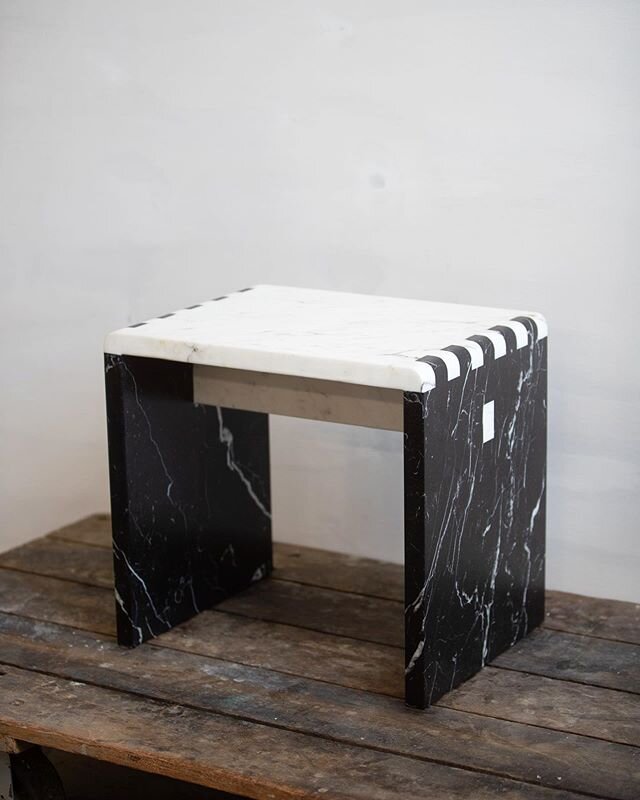 Marble Jointed Stool | 003
.
Inspired by traditional Japanese wood joinery, this minimalist Stool / Side Table is a material study of stone. Shown in Calacatta Gold &amp; Nero Marquina | Available in various stones
.
Specifications: Made from 3cm thi