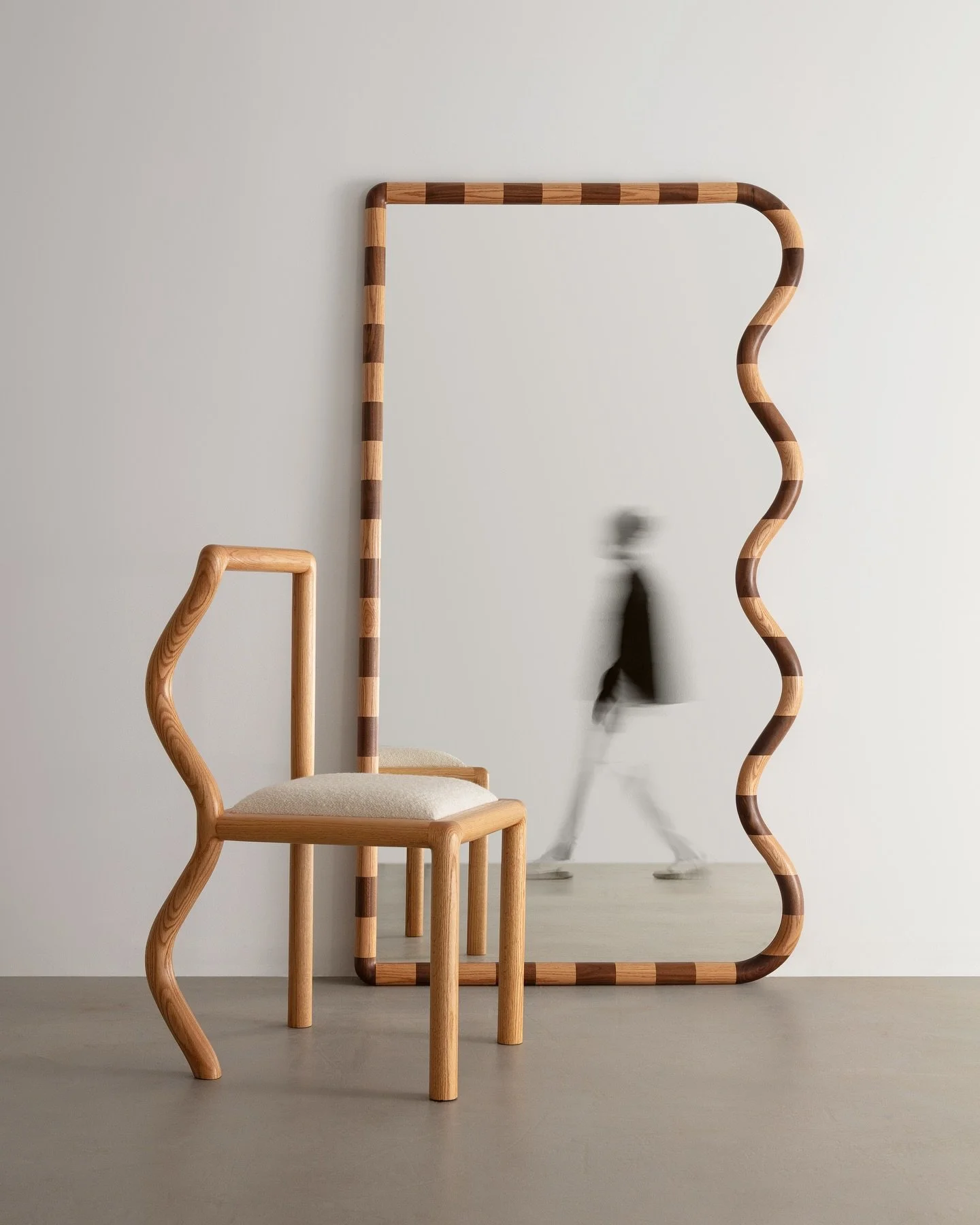 Introducing our limited edition Extra Large Squiggle Mirror&mdash; Crafted from solid Walnut &amp; Red Oak, no shortcuts..
.
Exploring scale, material, and a little bit of weird.
.
#camdesignco #woodworking #customfurniture #interiordesign #contempor