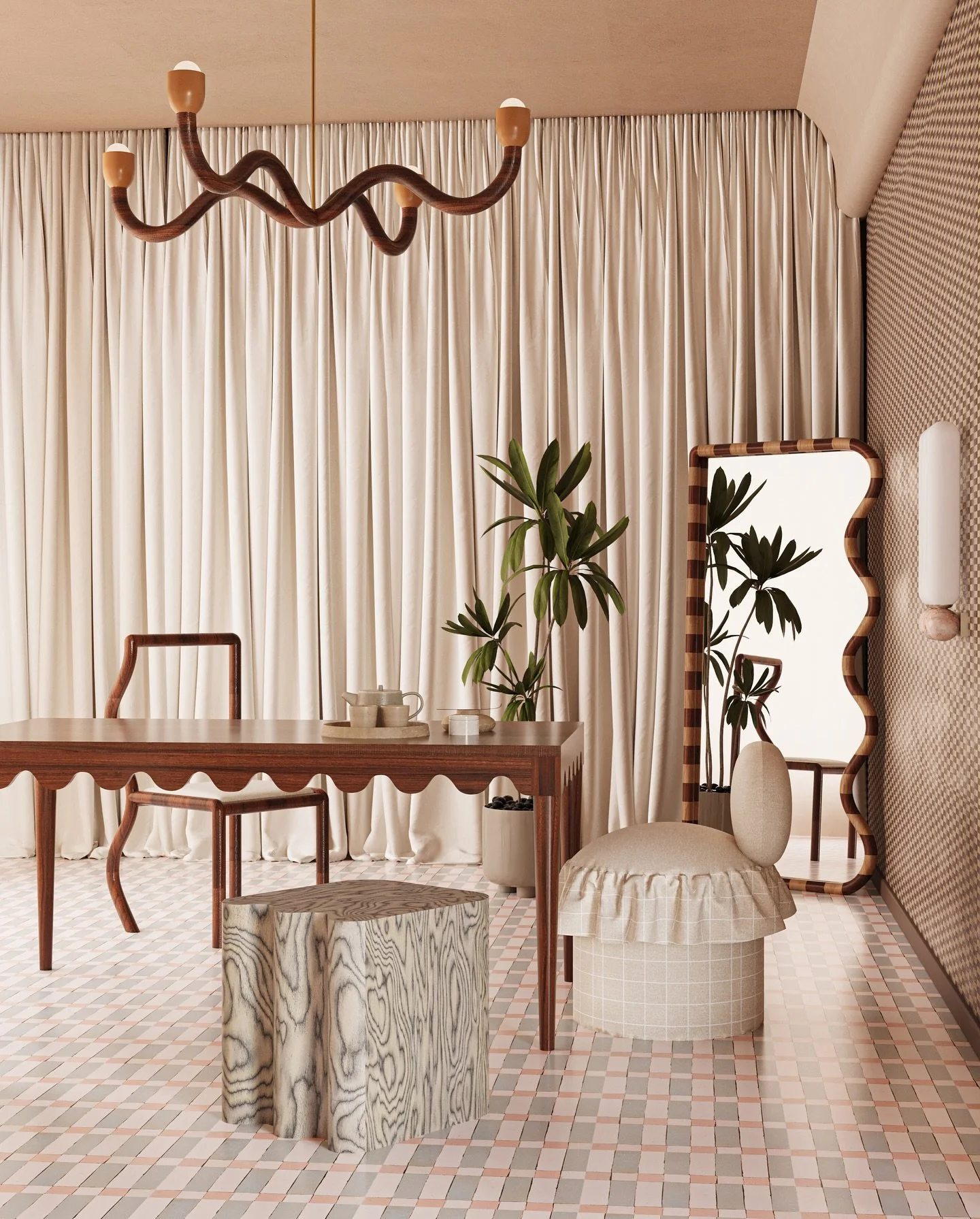 Our new Squiggle Dining Table and Full Length Squiggle Mirror living in the whimsical world created by @studiohey.here
.
〰️〰️〰️🙌🙌🙌
.
#interiorstyling #furnituredesign #interiordecor #interiorlighting #furnituredesign #collaboration