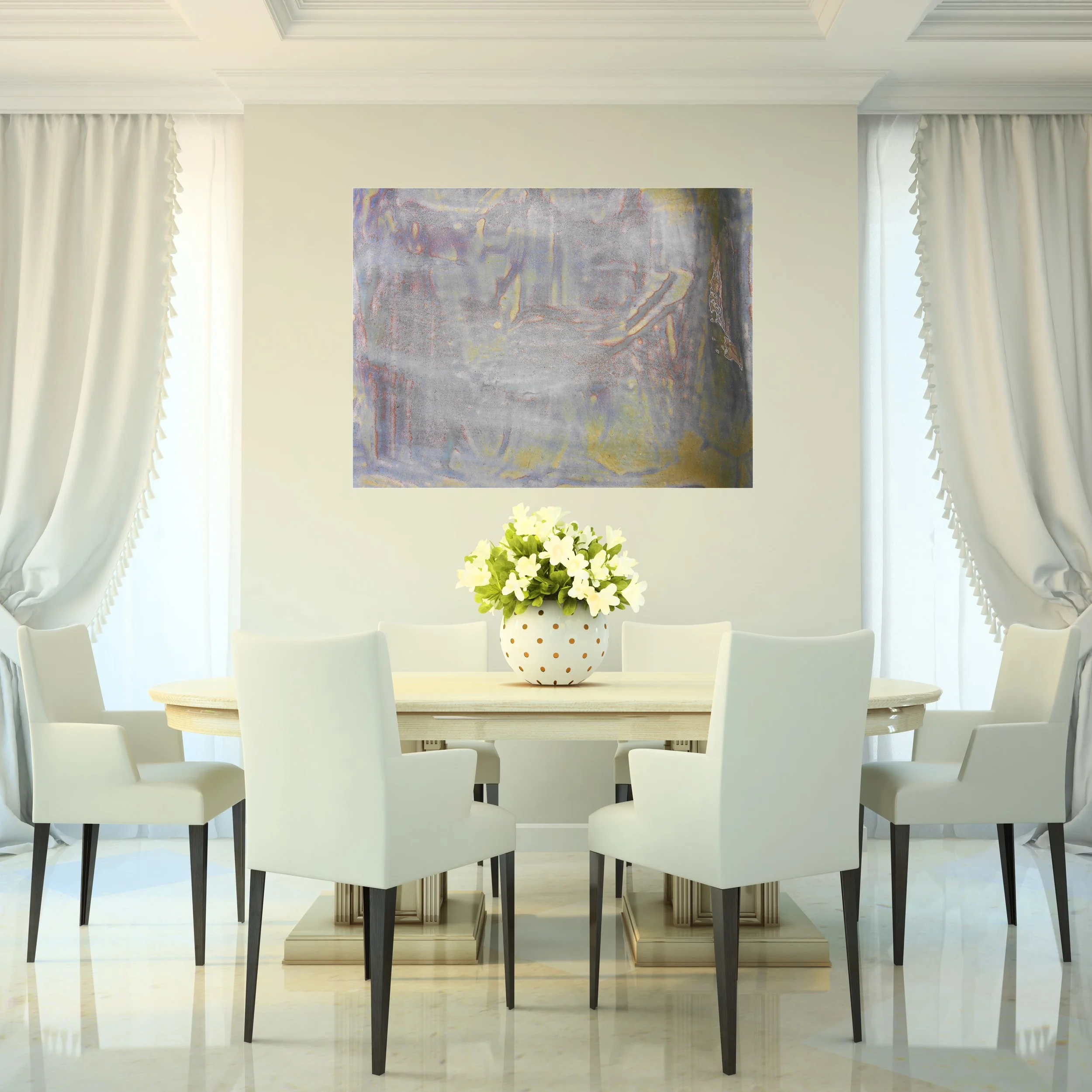 26. Elegant Dinning Room with Purple and Yellow Abstract Canvas Print Maggie Minor Designs.jpg