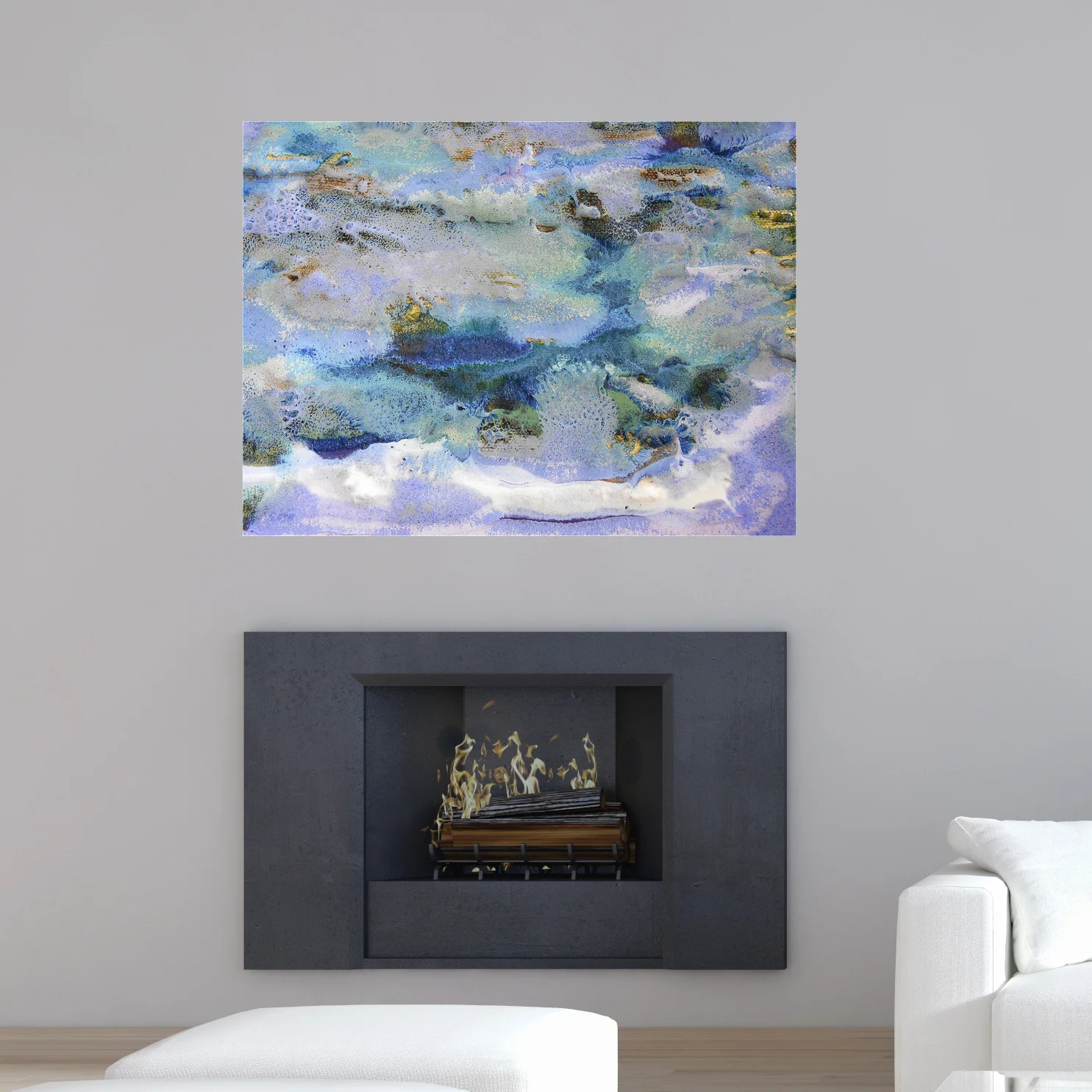 38. Modern Living Room with Blue Green and White Abstract Canvas Print Maggie Minor Designs.jpg