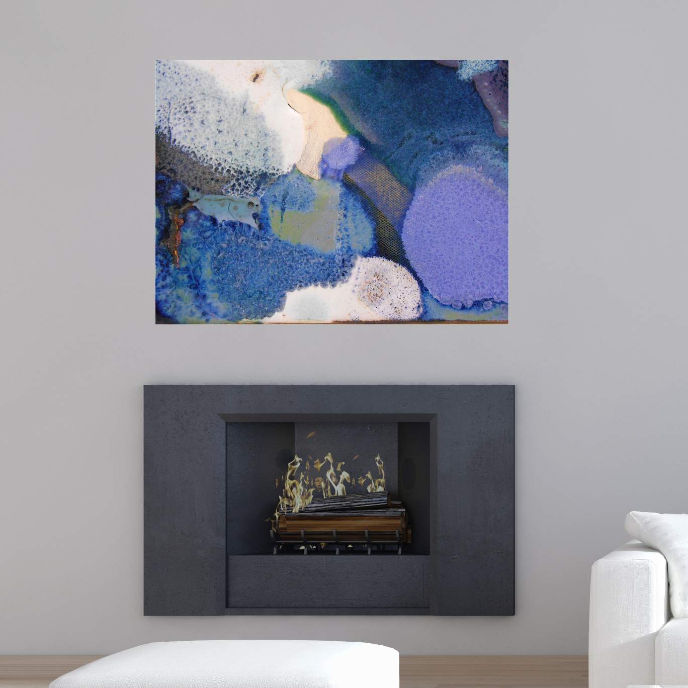 43. Modern Living Room with purple blue and white Abstract Canvas Print Maggie Minor Designs.jpg