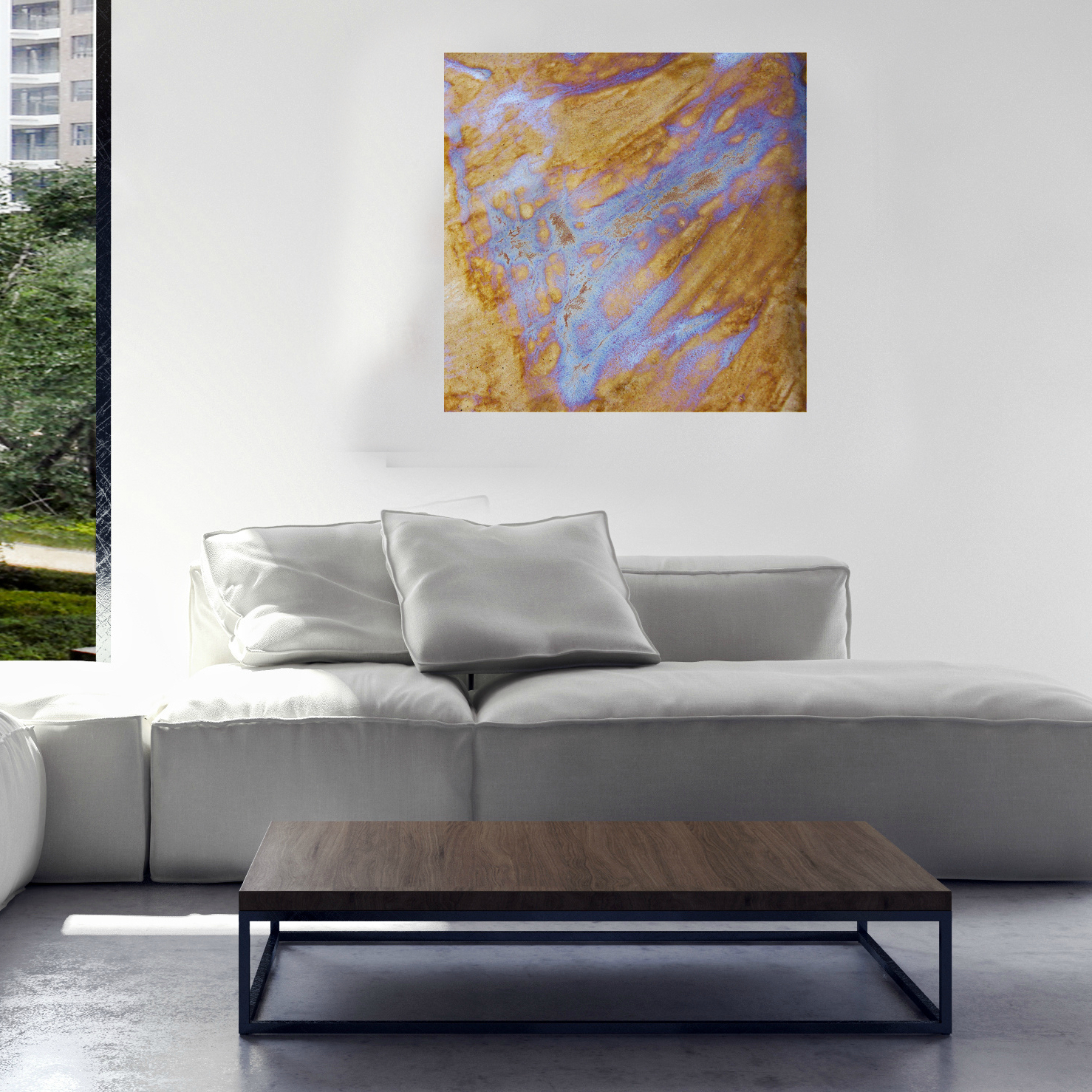 23. v2 Square Modern Rustic Living Room with brown and beige Abstract Canvas Print Maggie Minor Designs.jpg