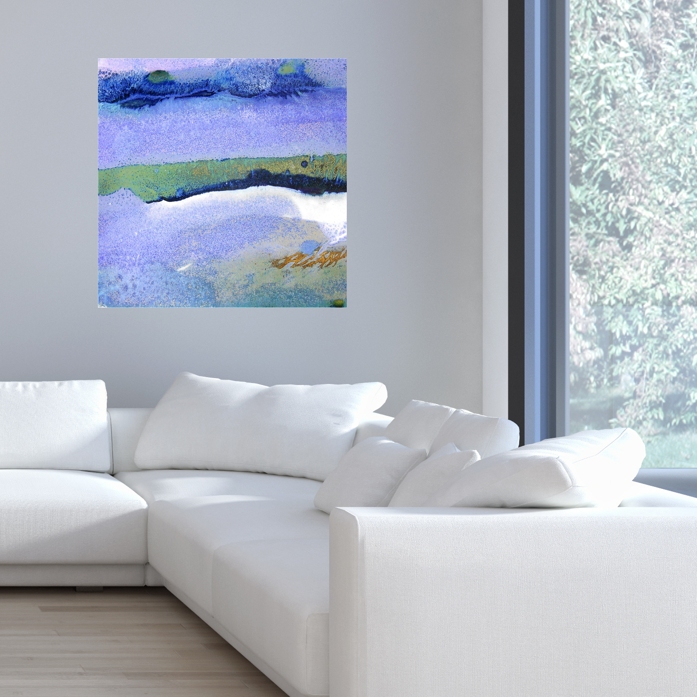 31. v1 Modern Living Room with Purple Blue and Green Landscape Abstract Canvas Print Maggie Minor Designs.jpg