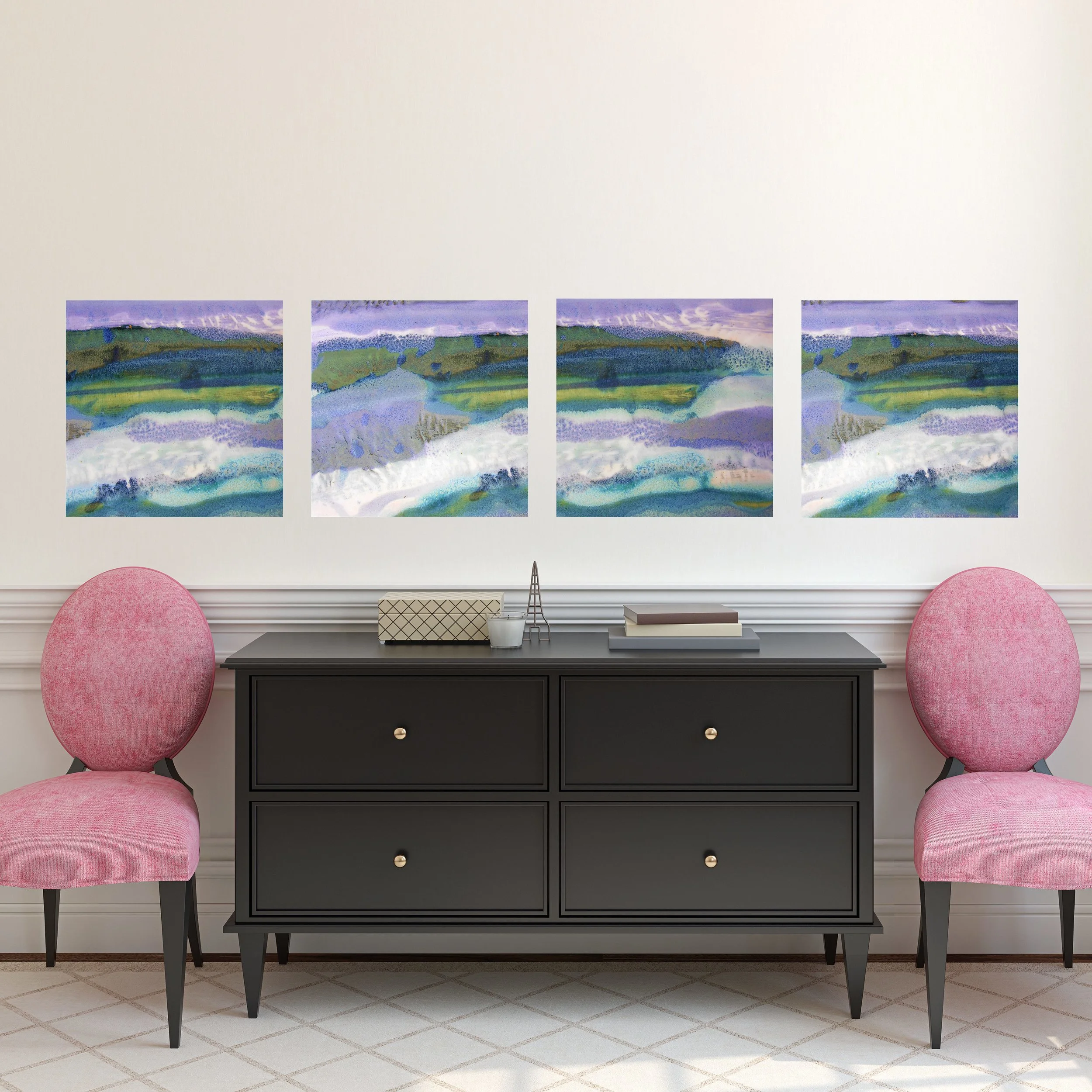 28 & 30 SQ Set of Square Abstract Landscape Print in Hallway Maggie Minor Designs.jpg