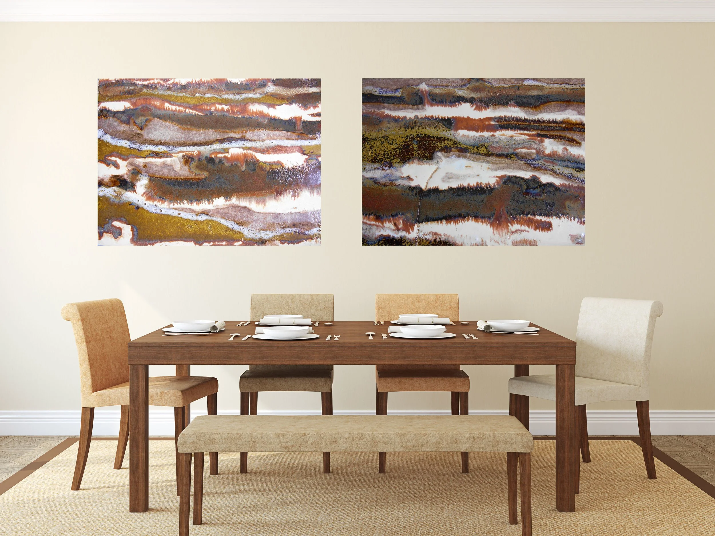 Set Of 2 Rectangular Brown White Abstract Canvas Prints 21