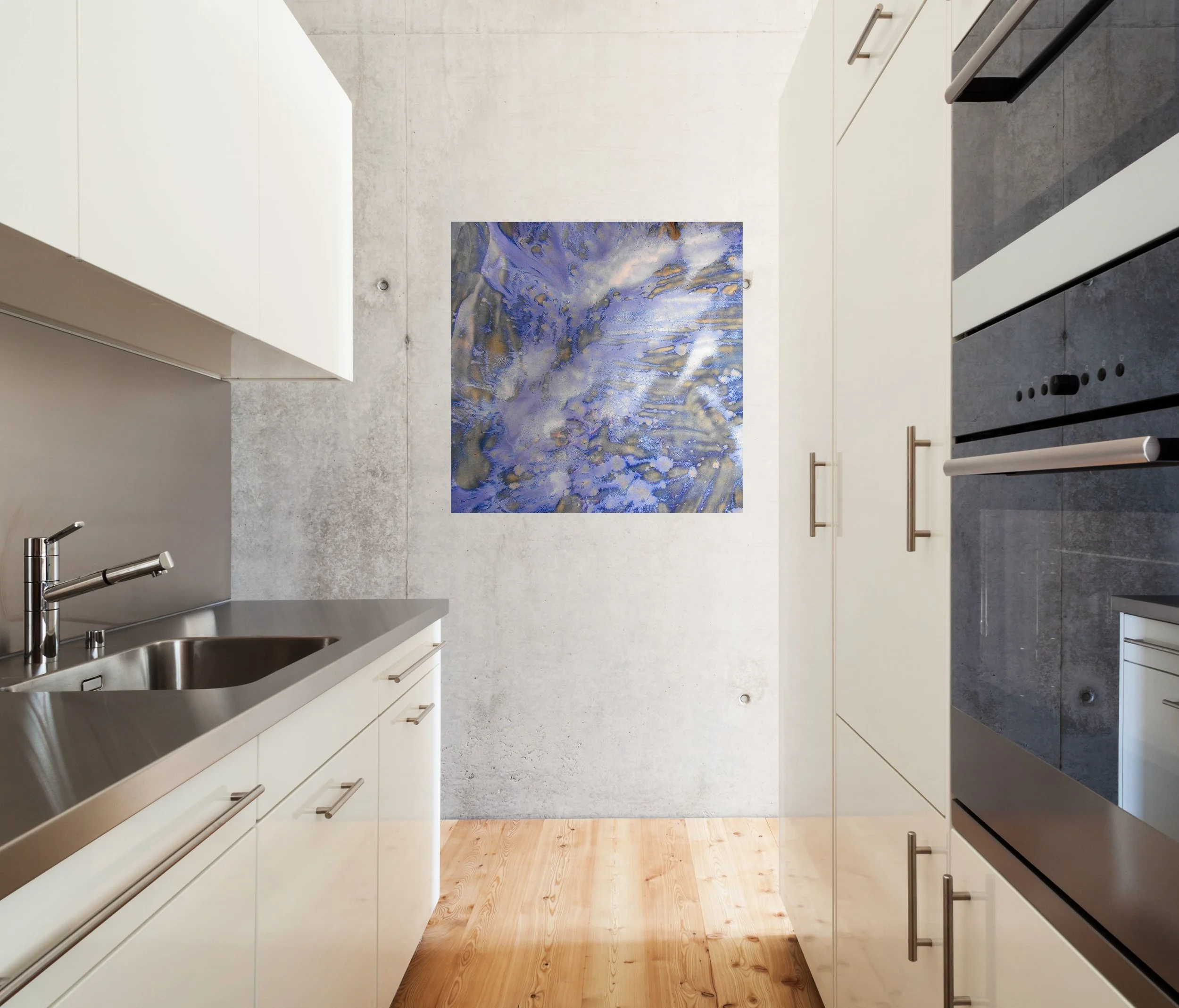 46. v1 Blue and white Abstract Canvas Artwork in kitchen Maggie Minor Designs.jpg