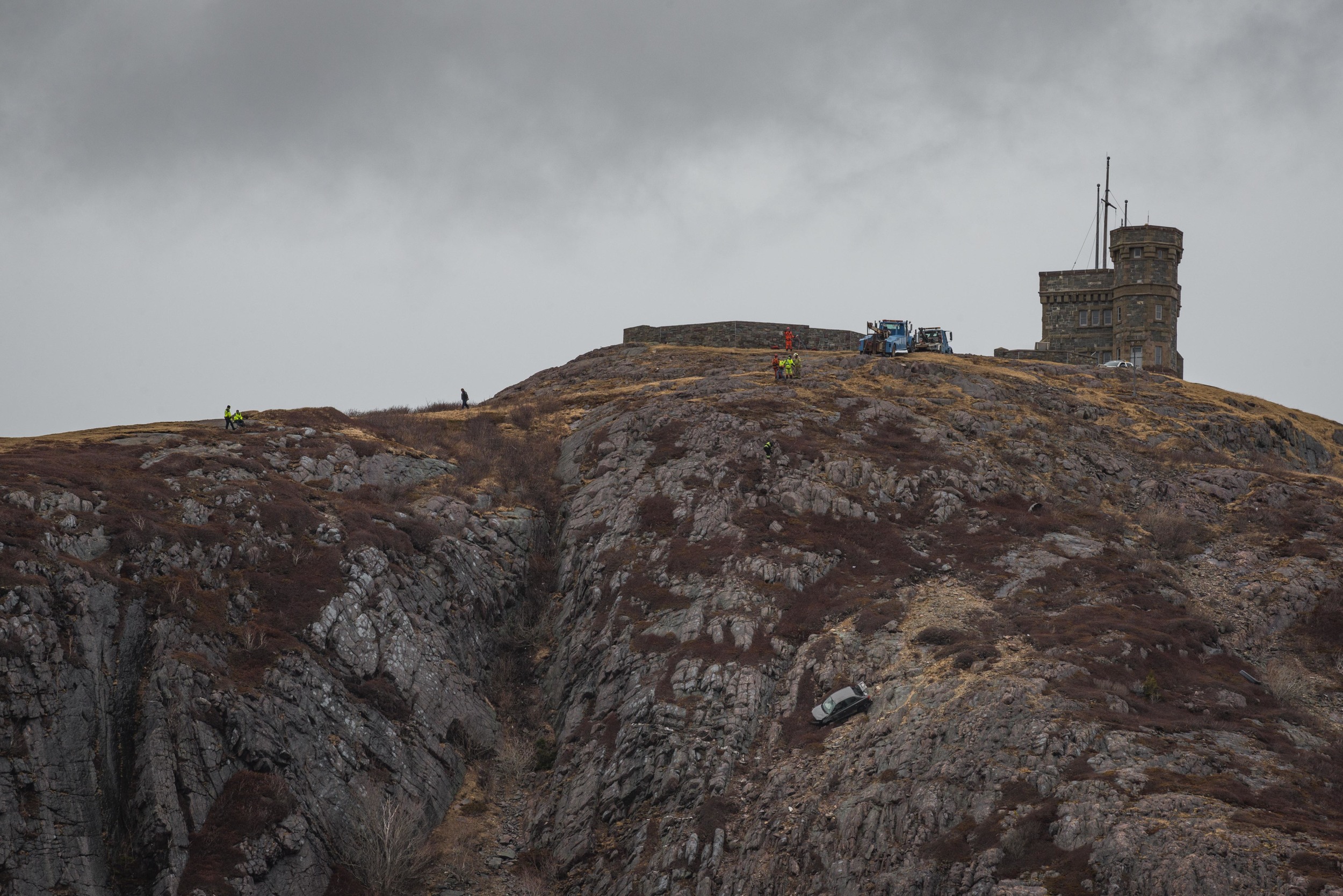 Shortly after the high-angle rescue team arrived and they got to work before the wind really picked up.