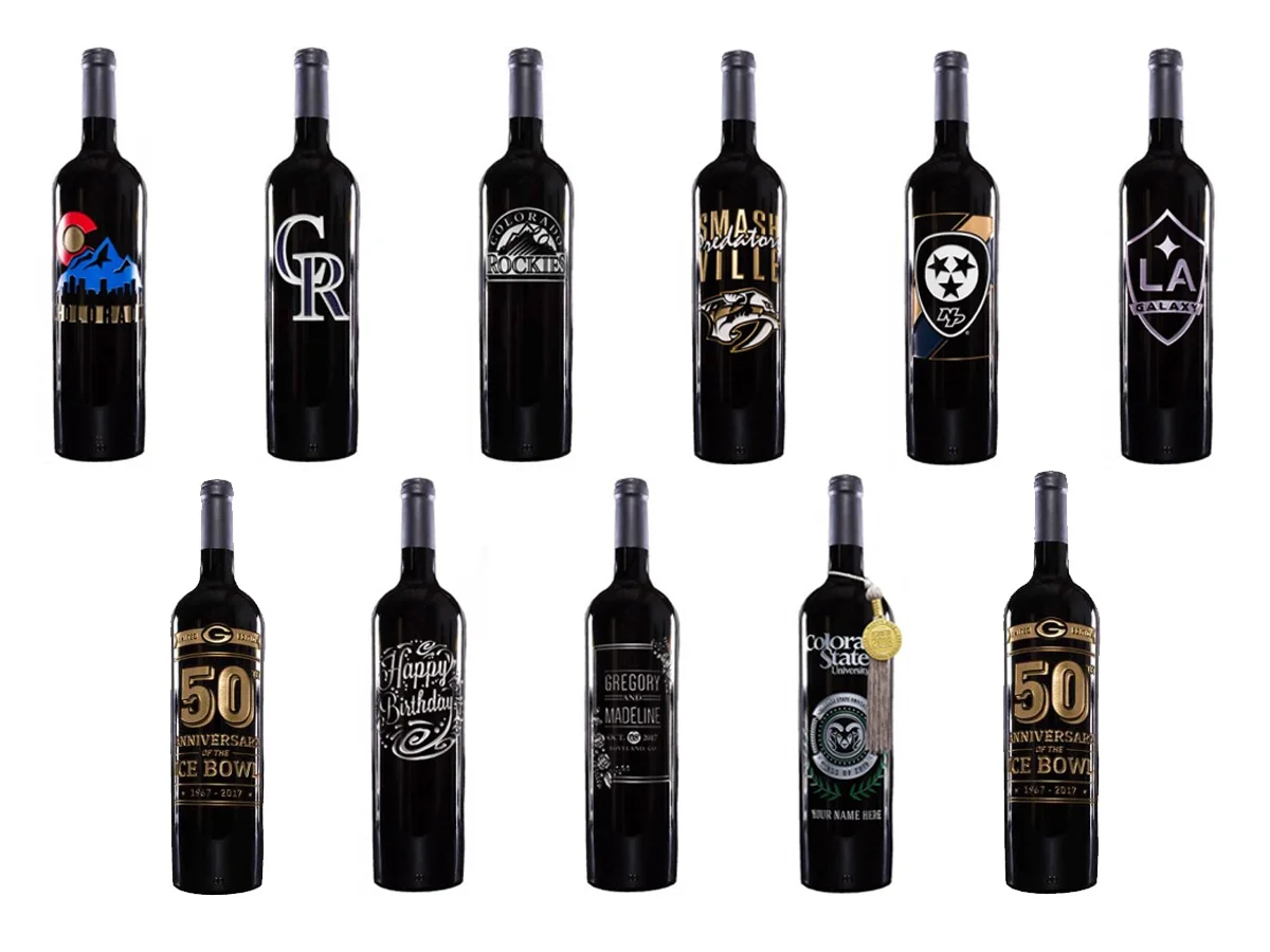  Etched bottle designs.  Find my digital banner work throughout their website:    manoswine.com  