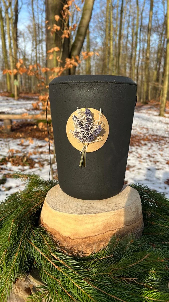 Urne im Wald bei Baumbestattung