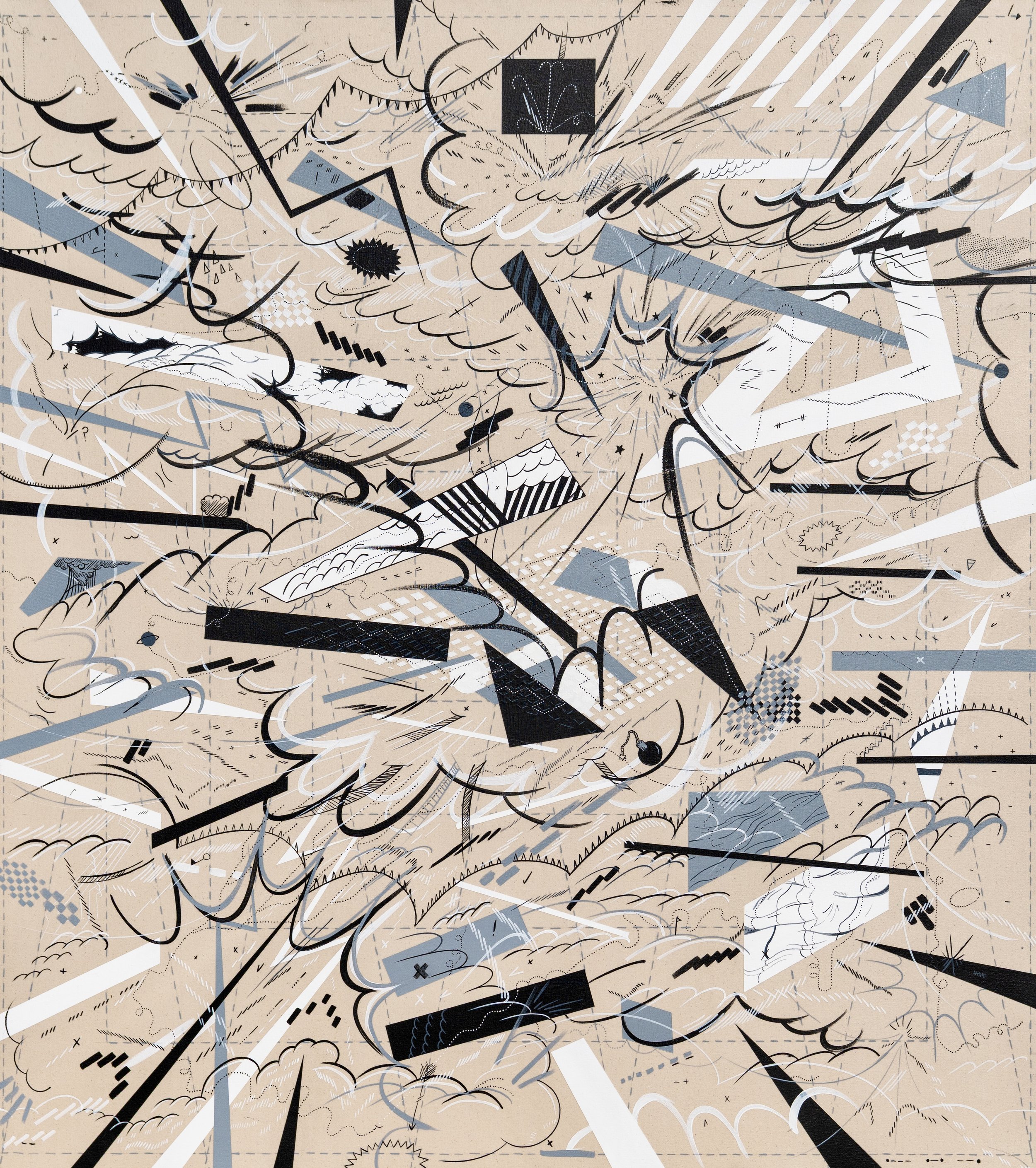 <b>Jason Gouliard</b></br><i>The Noise Made by a Sequence of Improbable Coincidences: Number 68</I></br>2025</br>Acrylic on canvas</br>54” x 40”