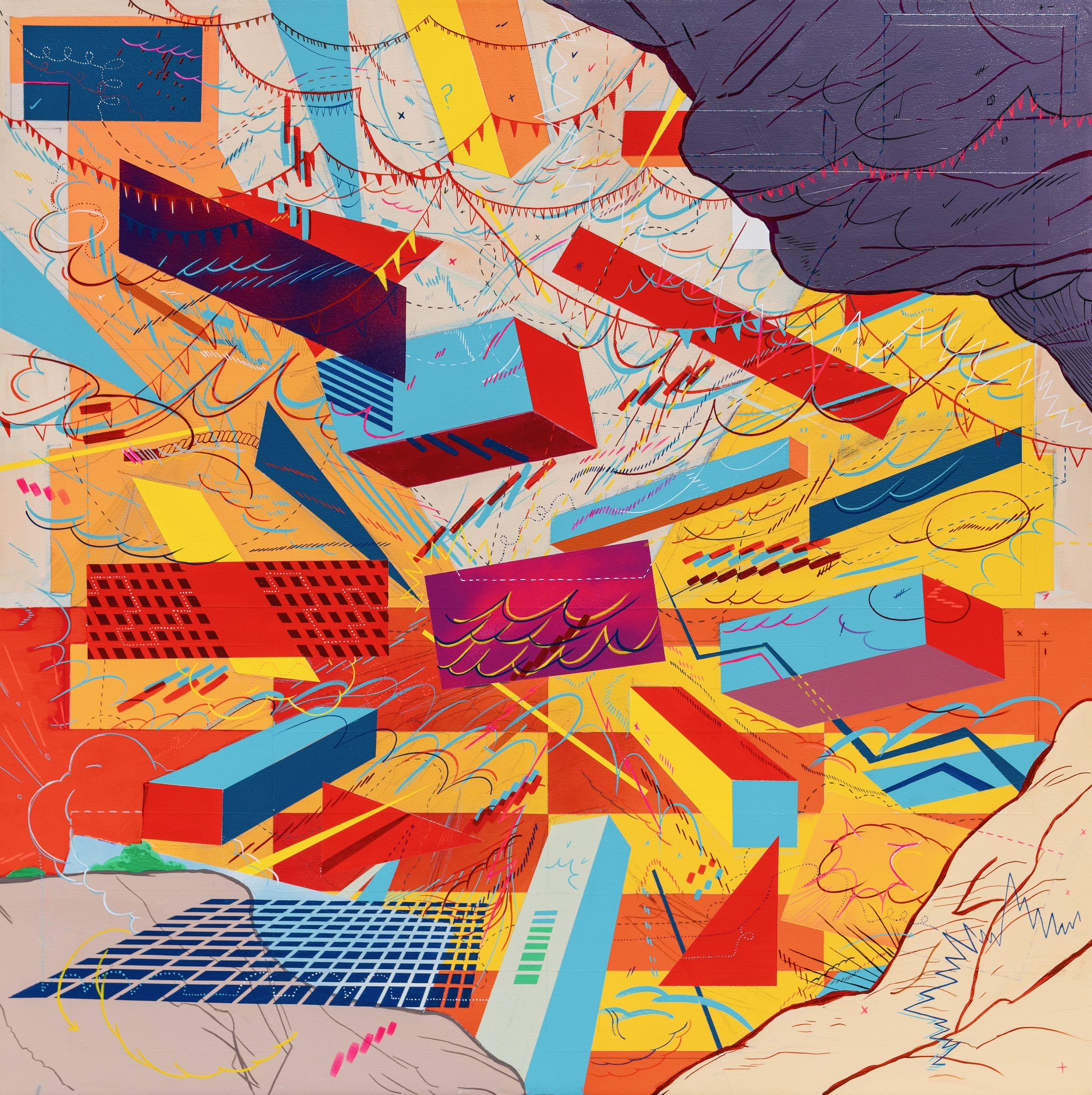 <b>Jason Gouliard</b></br><i>The Graceful Speed of a Mistake Too Significant to Undo: Number 69</I></br>2025</br>Acrylic on canvas</br>36” x 36”
