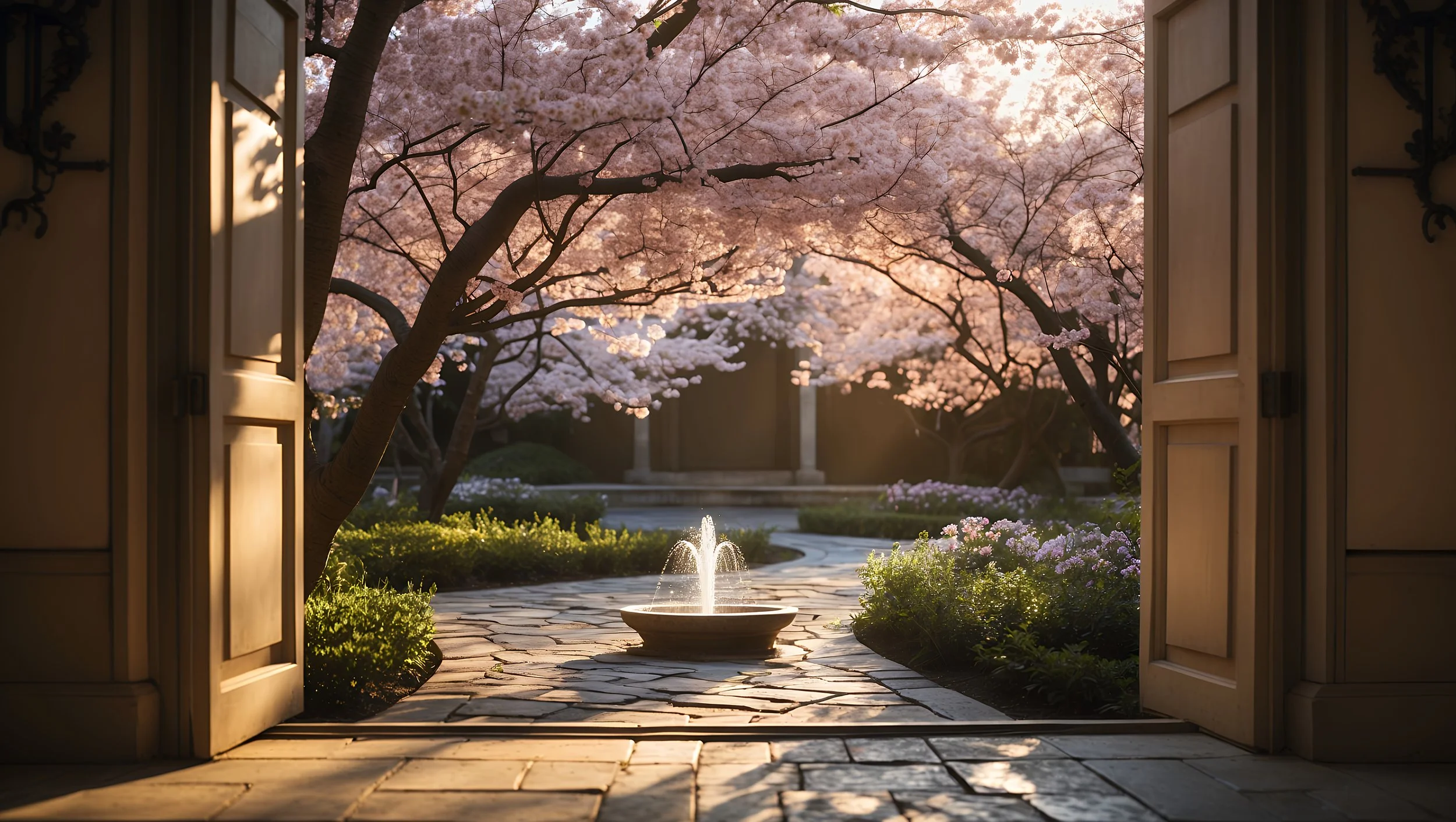 17. interior viewing of fountain and cherry blossom garden.jpeg