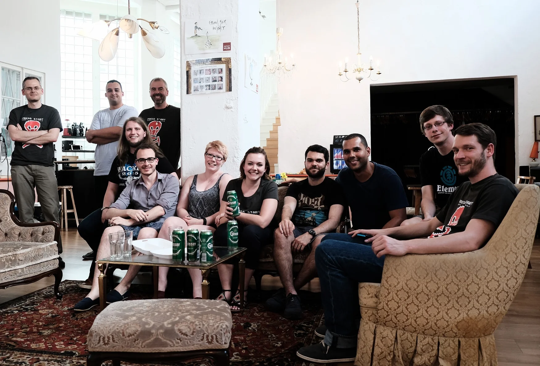 Some of the participants waiting for the judges to finish their deliberations. Standing, from left: Håvard Bjerke, Henrique Bueno dos Santos, Steve Purves. Seated: Jesper Dramsch, Lukas Mosser, Natt Turner, Emma Blott, Dario Bendeck, Carlos André, Björn Wieczoreck, Paul Gabriel.