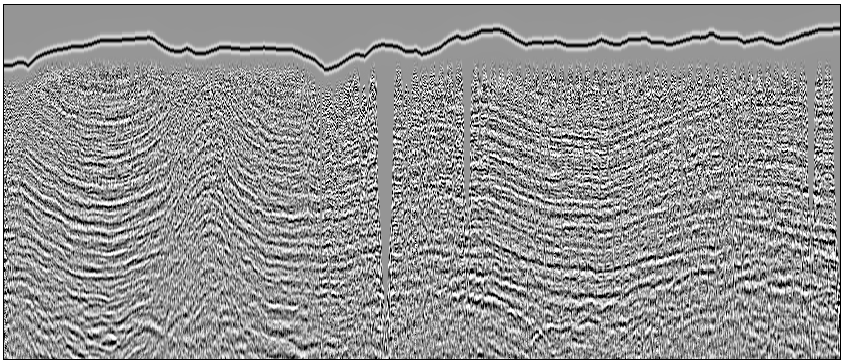 Seismic profile with ground level SYNTHETICALLY SLAPPED ON TOP. Bandlimited, of course, so you can Autotrack till your hearts content!