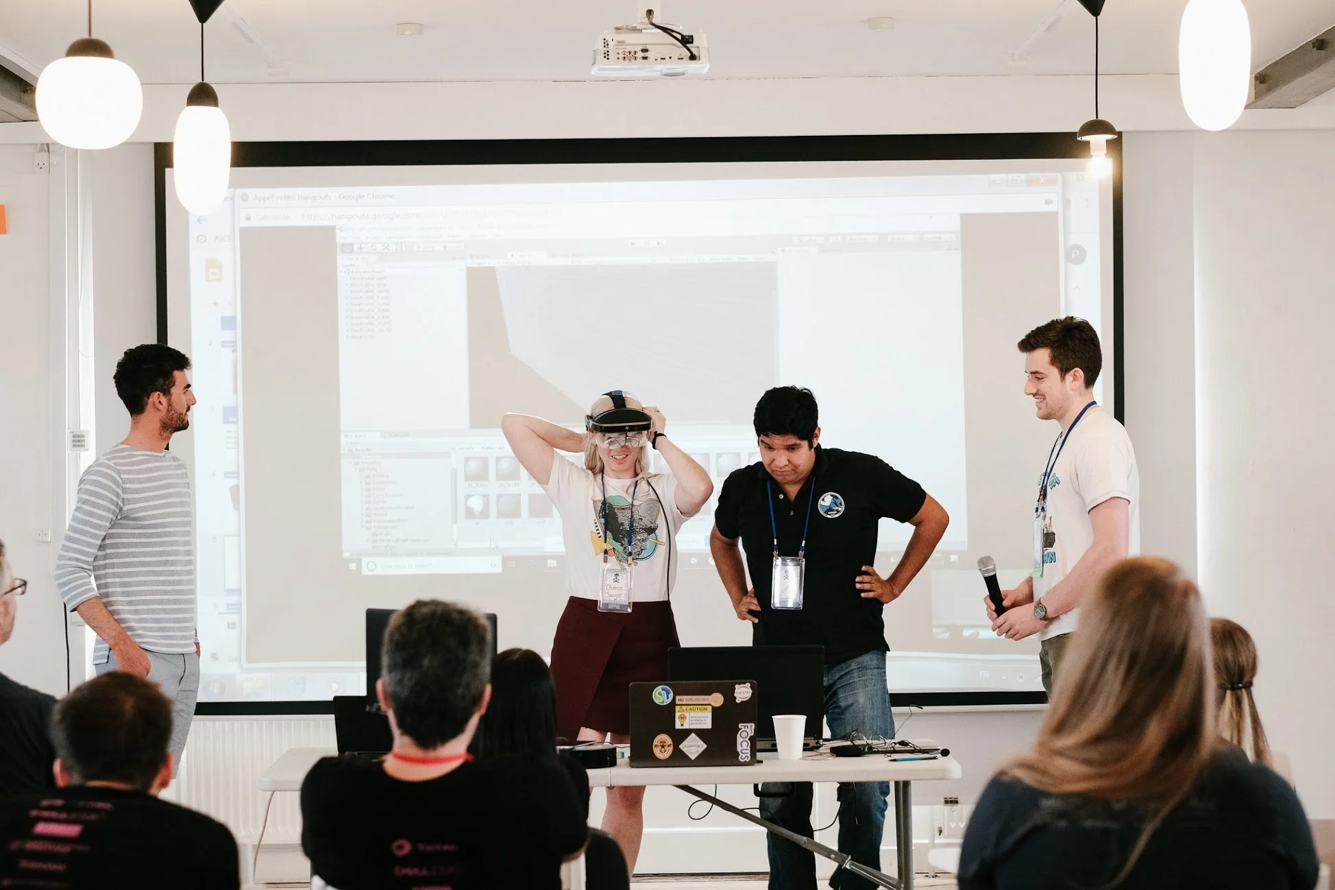 The team demonstrate the Meta AR headset.