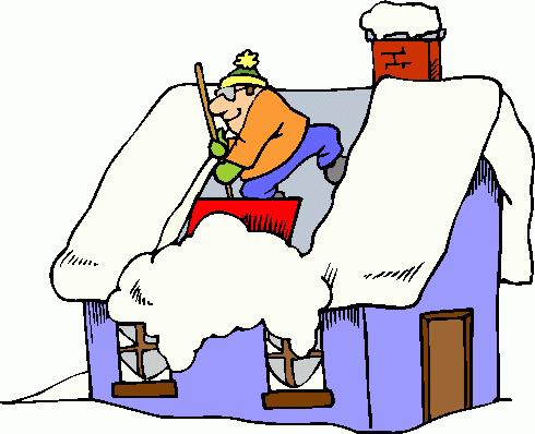 man shoveling snow off roof