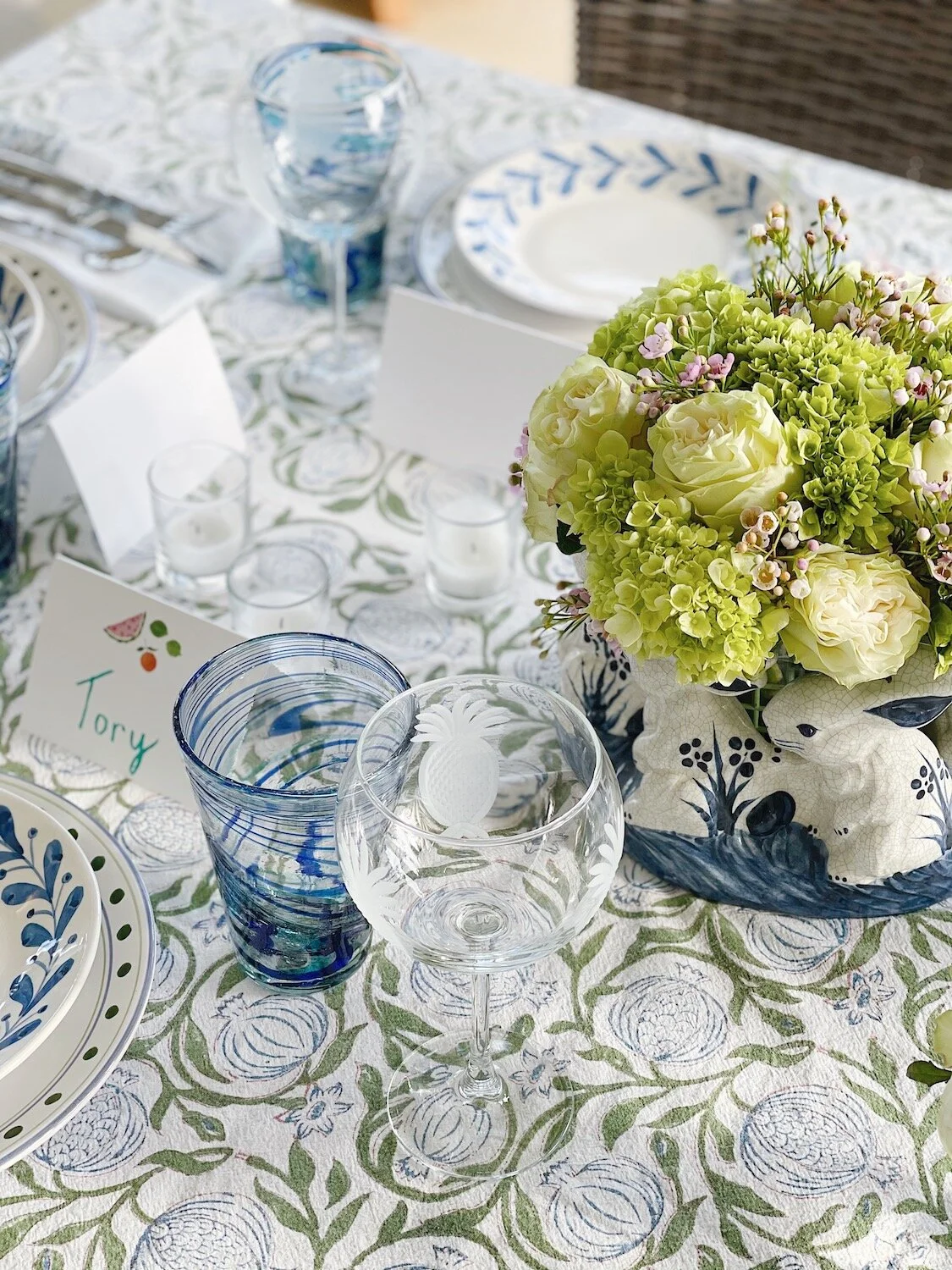 Blue &amp; Green Easter Tablescape