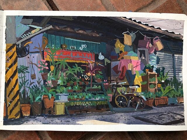 Another painting I did in Taipei. This guy was really nice and let us paint his flower shop. Maybe my favorite one I did on the trip #taiwan #taipei #pleinair #painting #gouache