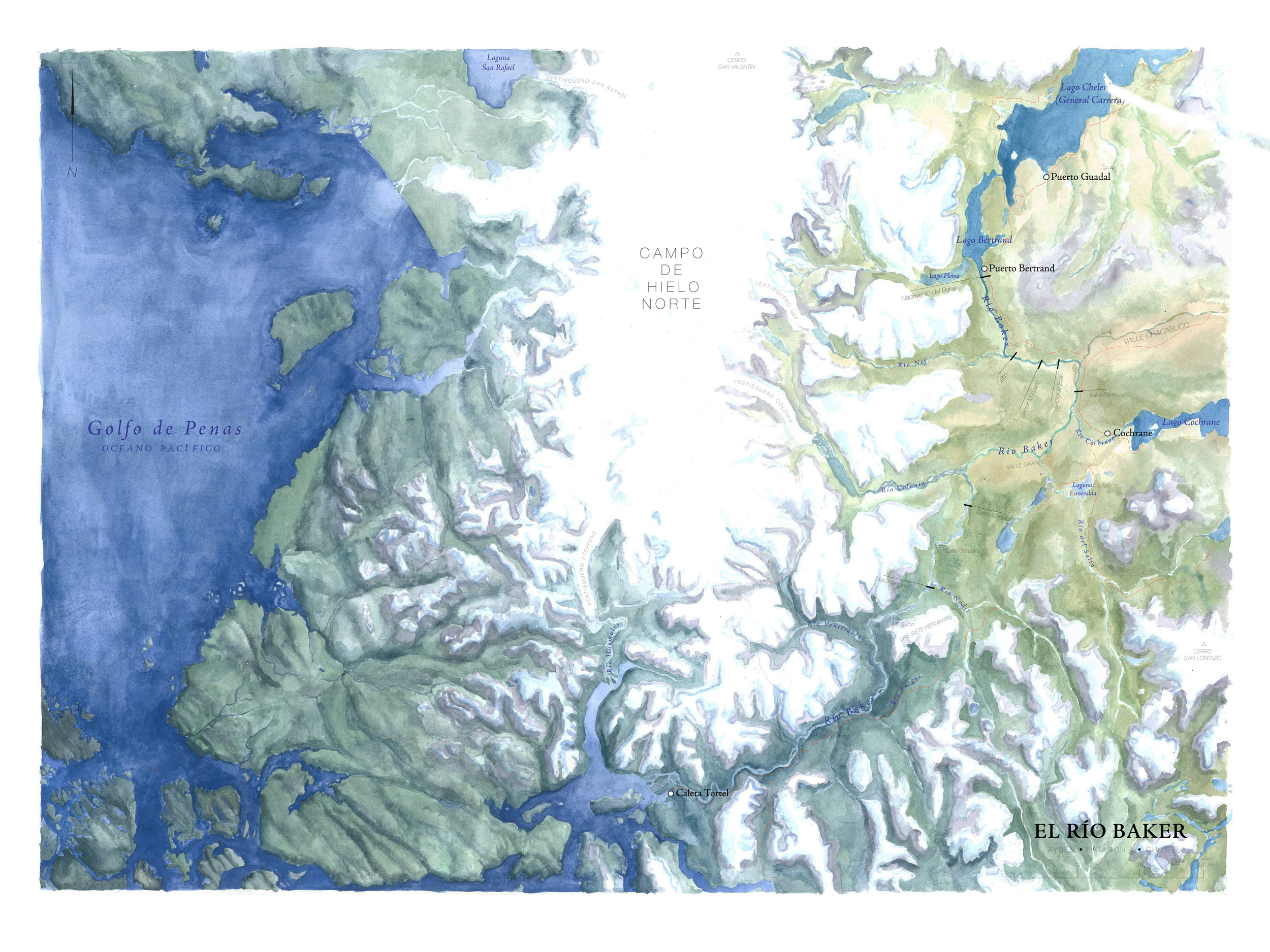 Map of Río Baker, Patagonia, Chile