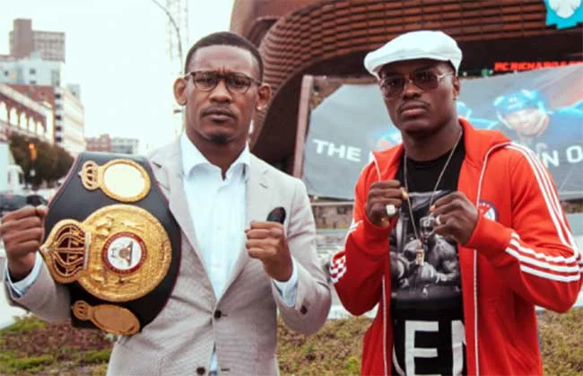 Danny Jacobs and Peter Quillin pose in front of the Barclays Center in Brooklyn before their highly anticipated matchup. Photo credit: Rosie Cohe/SHOWTIME