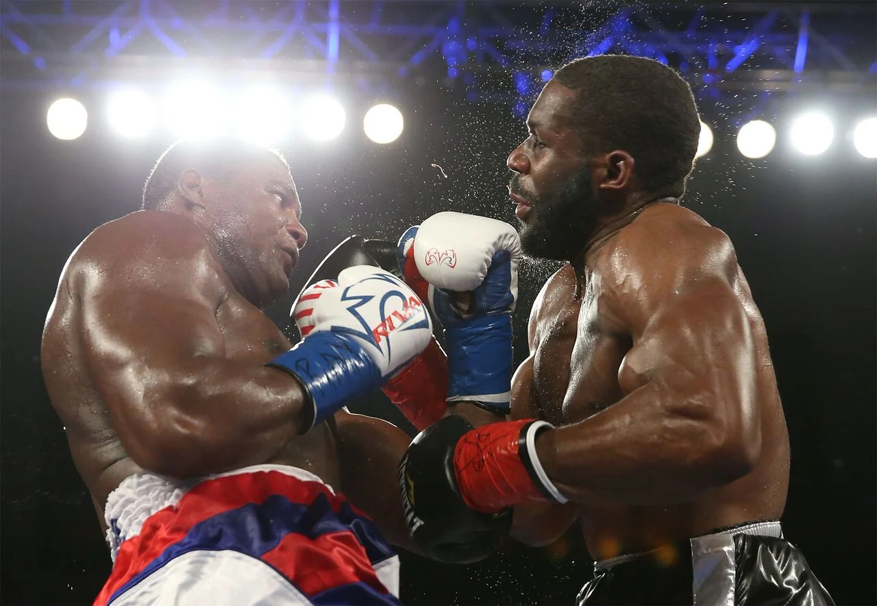Luis Ortiz lands a devastating uppercut to the chin of Bryant Jennings. Photo credit: ALex Menendez