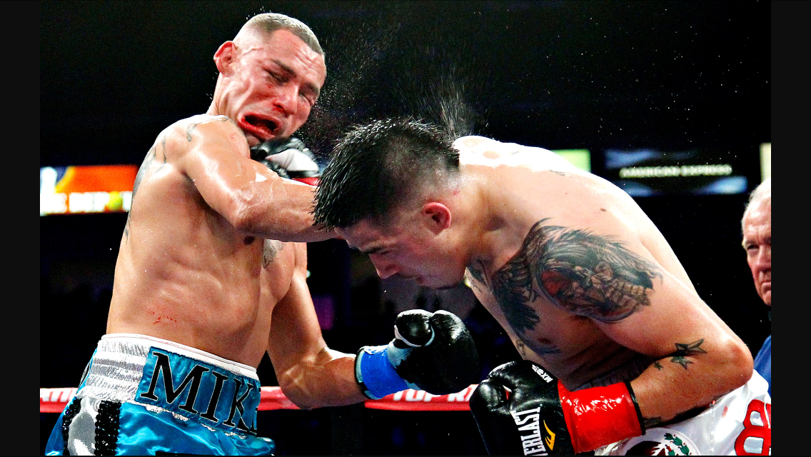 Brandon Rios with a big overhand right on Mike Alvarado. The fight took place in October 2012. Photo: ESPN