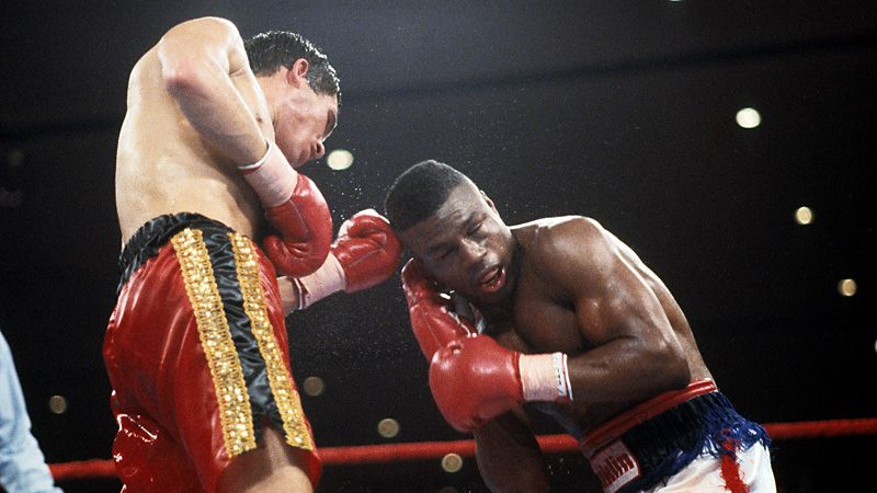 Julio Cesar Chavez vs. Meldrick Taylor. Chavez with a left uppercut on Taylor. Photo: The Ring Magazine/Getty Images