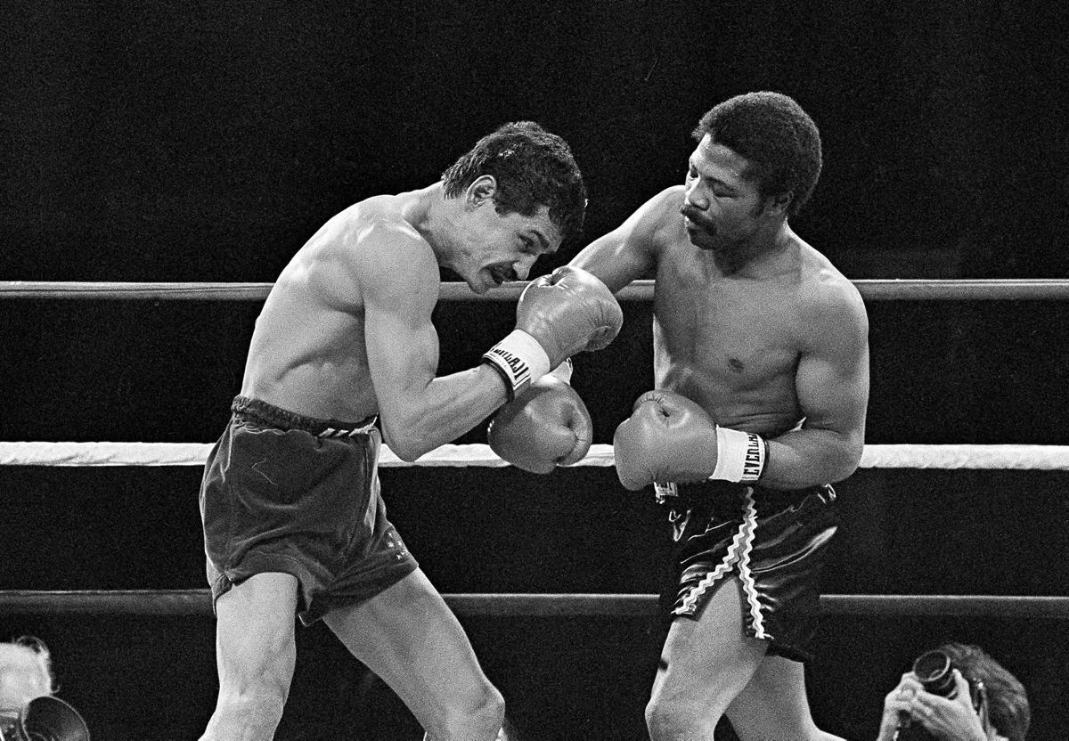 Alexis Arguello vs. Aaron Pryor. Pryor and Arguello in the middle of an exchange. Photo: Associated Press