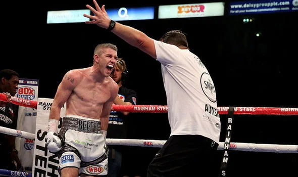 Liam Smith celebrates his title winning victory over John Thompson. Photo: Getty Images