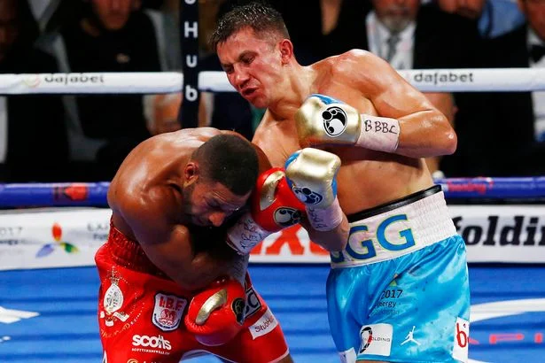 Golovkin lands an uppercut on Kell Brook. Photo: Action Images via Reuters. 