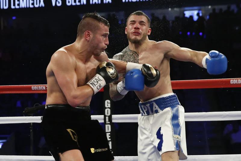 David Lemieux lands a left hook on Glen Tapia. Photo: Will Hart/HBO
