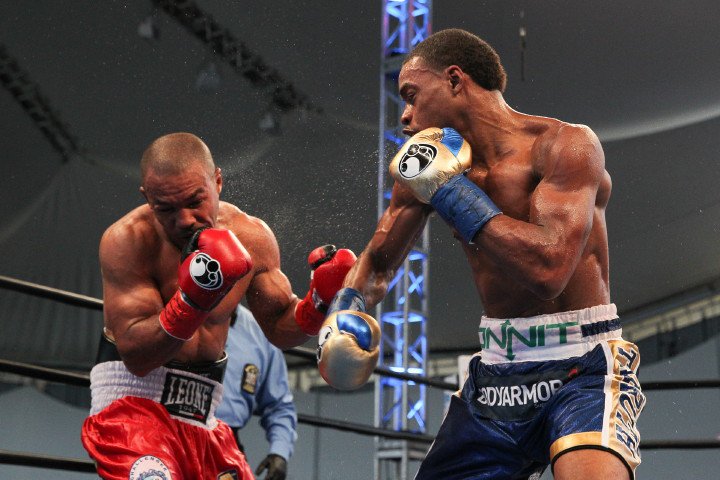 Errol Spence in his last fight against Leonard Bundu in August 2016. Photo: Edward Diller