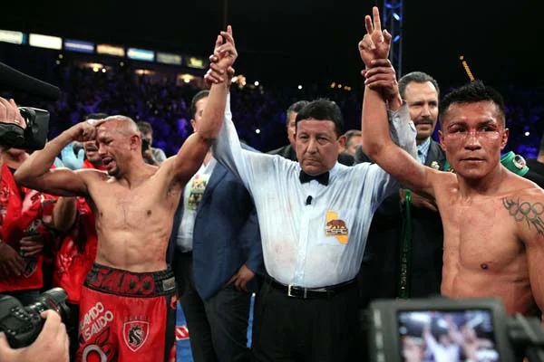 Orlando Salido and Francisco Vargas after their fight of the year was declared a draw. Photo: Ed Mulholland