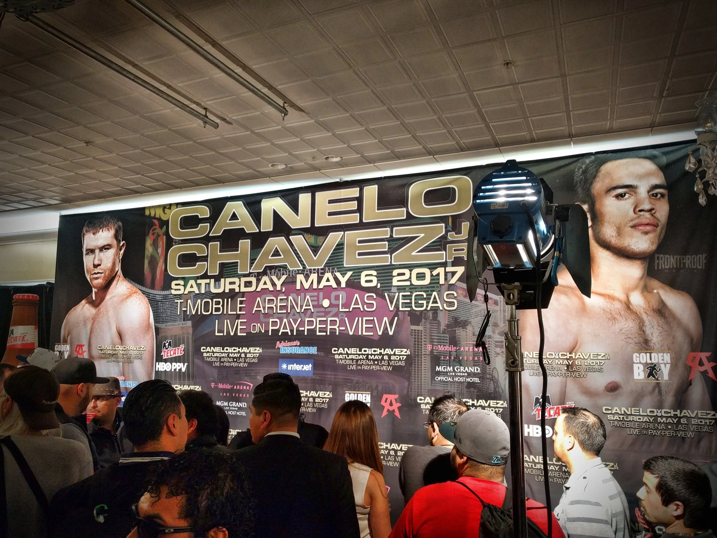 Canelo-Chavez Jr. promotional poster inside the press room from their Los Angeles press conference. Photo: Danny Z/Frontproof Media