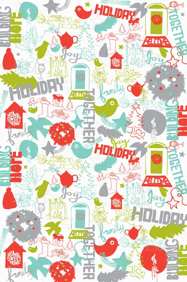 Holiday Wrapping Paper for Soapbox Design x Habitat for Humanity. Grey was printed in metallic silver with the other colors as pantone. Art Direction: Jim Ryce & Gary Beelik. Design: Kristin Steenstra
