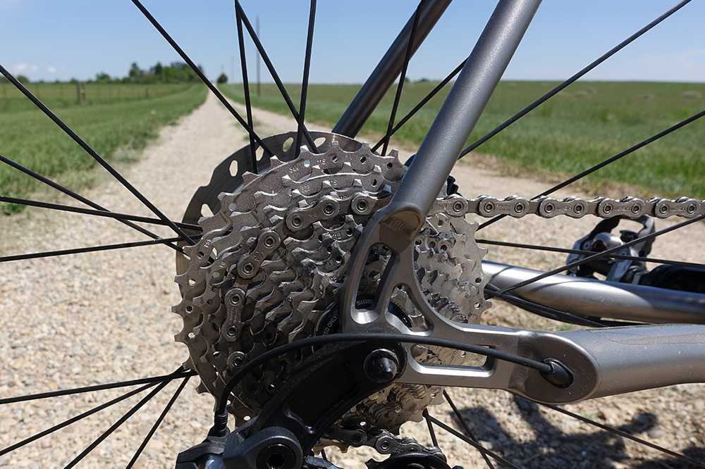 An 11-34 tooth cassette? Yes, please. Those rolling hills are going to add up over the day (or two) of riding. Having a 1:1 ration with the front chainrings will let me spin up these hills as my legs start to fall apart...