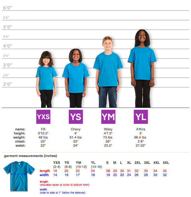 kids t shirt size chart
