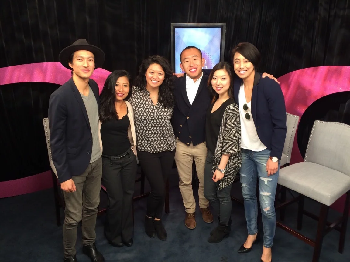 Pictured from left to right: Christopher Park (MSR lead actor), Kat Iniba (Halo Halo host), Mallorie Ortega (director), David Liu (producer), Diana Cha (composer/music supervisor), Mina Son (lead actress)