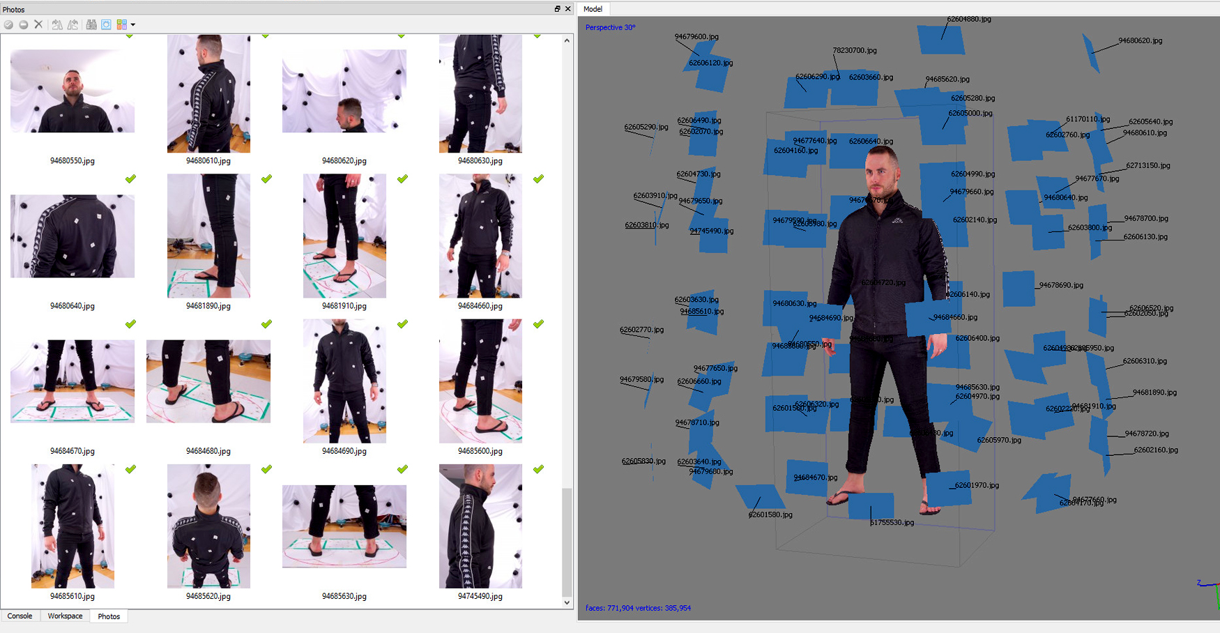 The images are stitched together in a program called Photoscan.