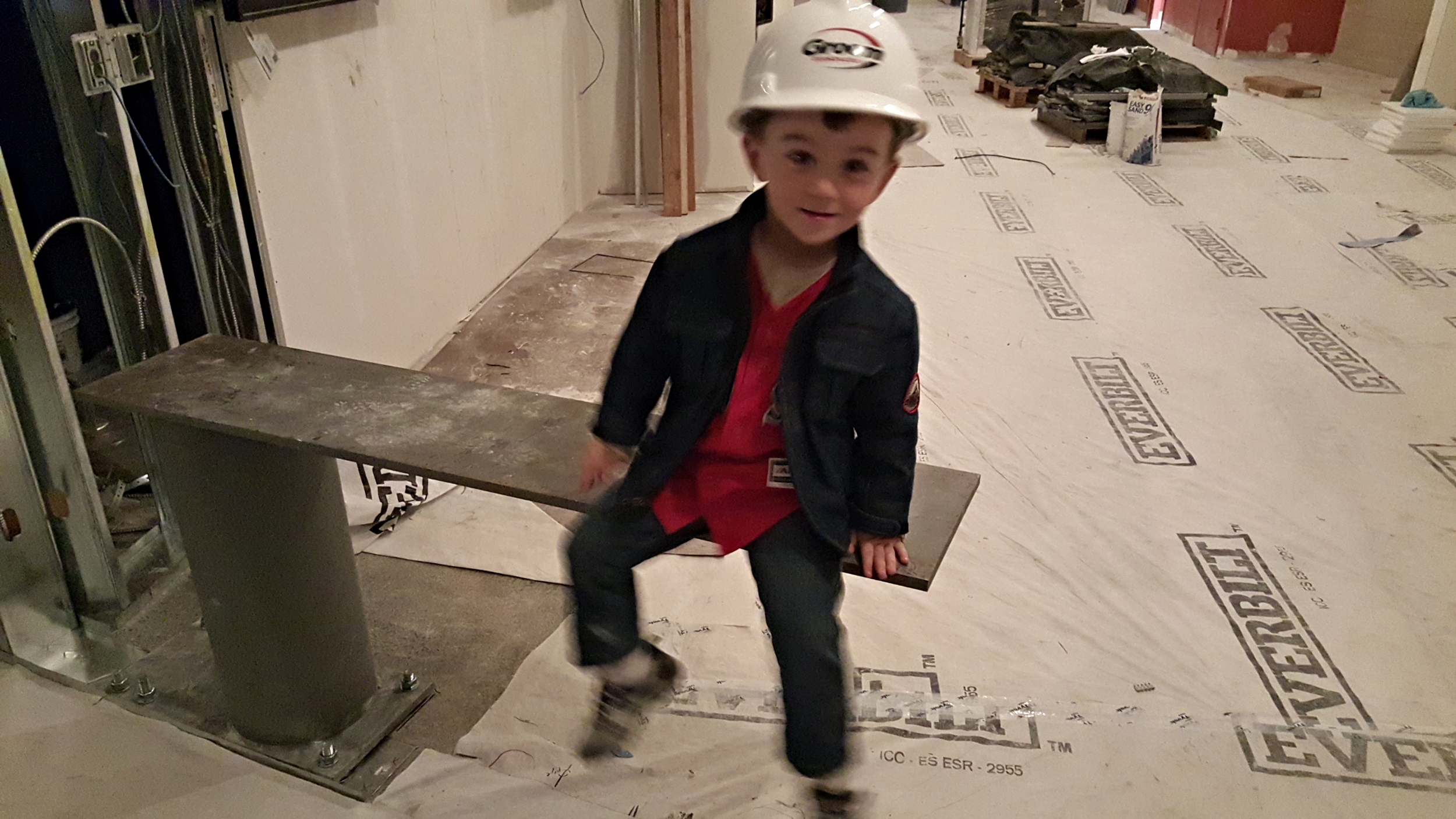 Field testing our steel supports for the suspended double-sided fireplace.