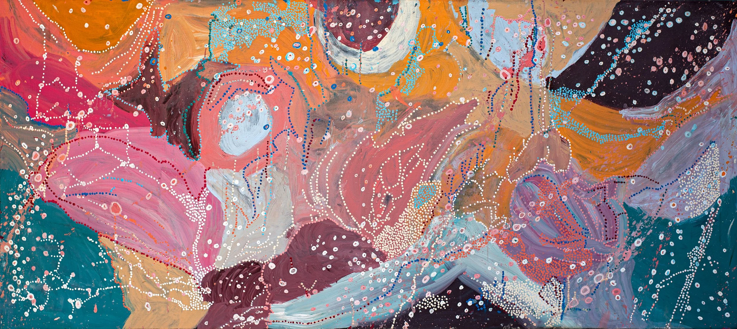 Steven Jupurrurla Nelson - Janganpa Jukurrpa Steven Nelson (common brush-tail possum Dreaming) - 240 x 107 cm - 1744/23